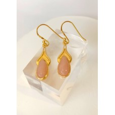 Ασημένια Σκουλαρίκια κρεμαστά επίχρυσα φεγγαρόπετρα (SE22)